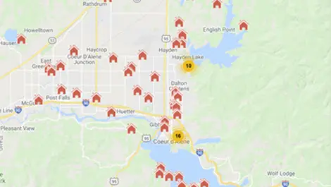 Map showing multiple fire icons indicating fire incidents.